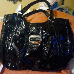 Large Black Guess Patent Leather Shoulder Bag